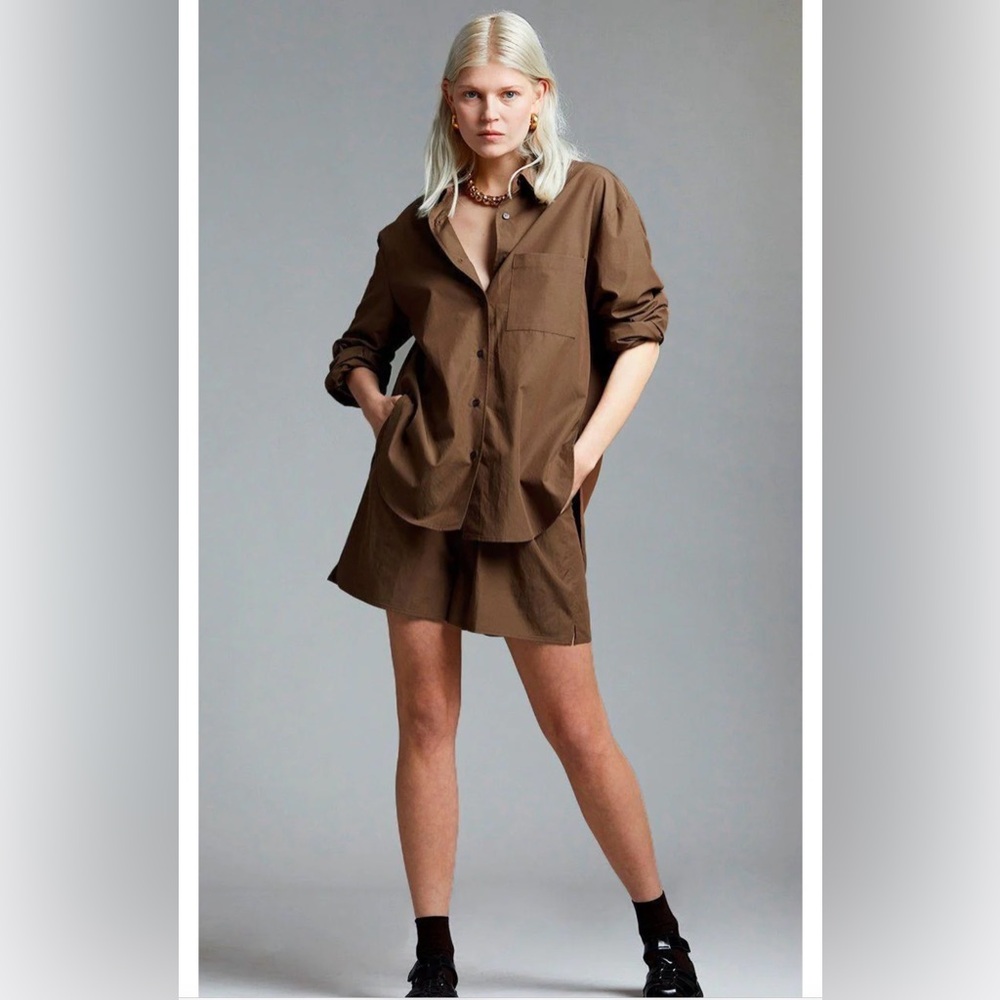 The Frankie Shop NWT Brown Cotton Lui Button-Up Shirt and Shorts Set S / M